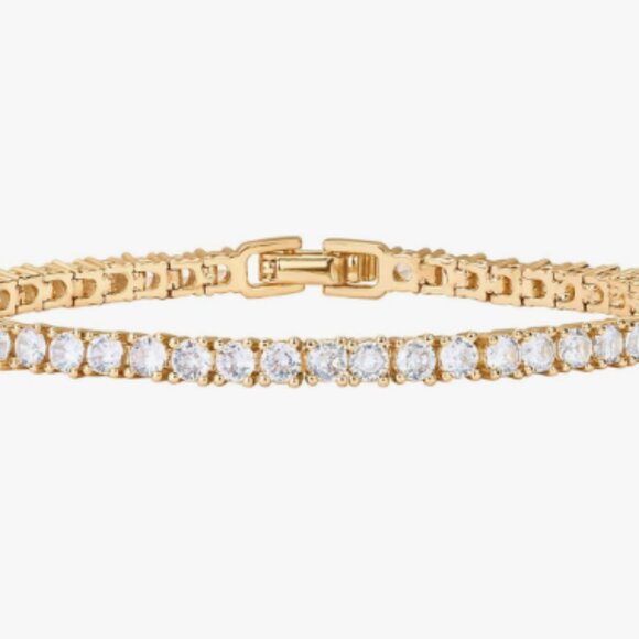 14K Gold Plated 3mm Cubic Zirconia Classic Tennis Bracelet - Picture 2 of 4